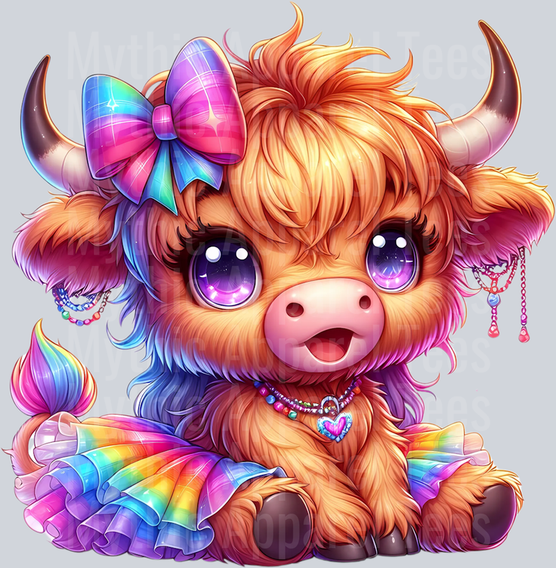 AZ771 Rainbow Highland Cow