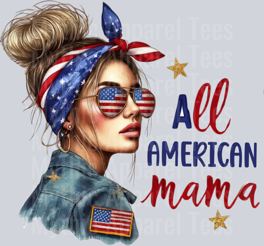 All American Mama Messy Bun 4th of July Patriotic Transfers 6