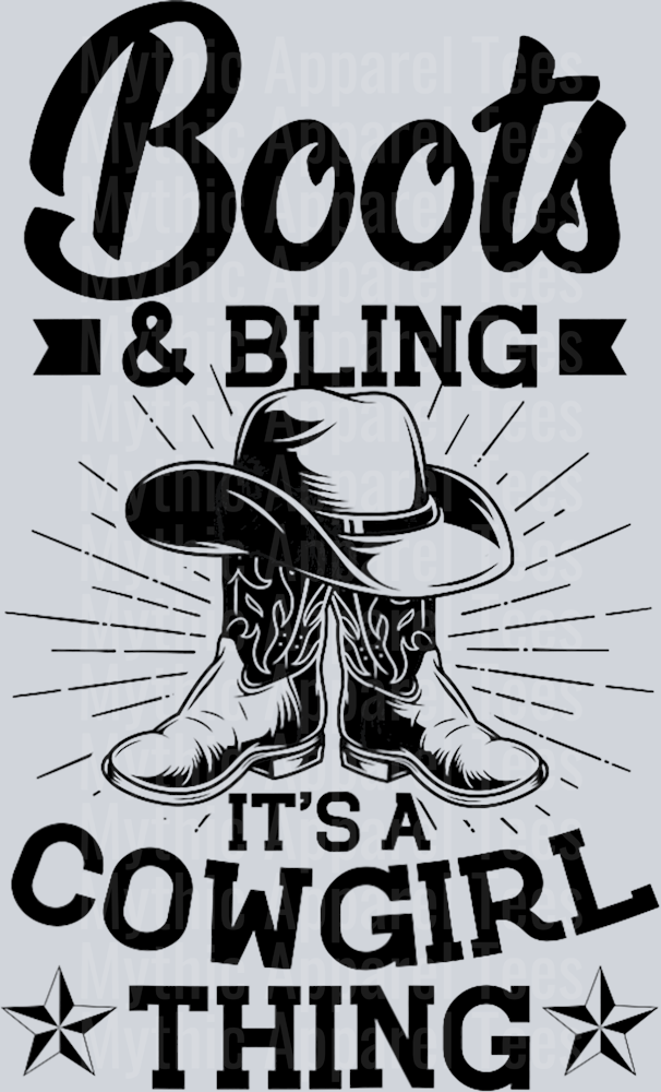 Boots and bling black hat and words DTF Western Girl Transfers