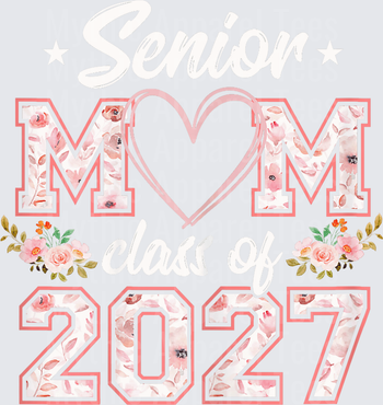 Senior Mom Class of 2027 Floral Watercolor Heart Varsity Letter Design