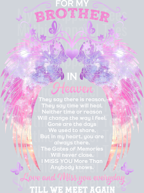 For My Brother In Heaven Till We Meet Again DTF Memorial Transfers