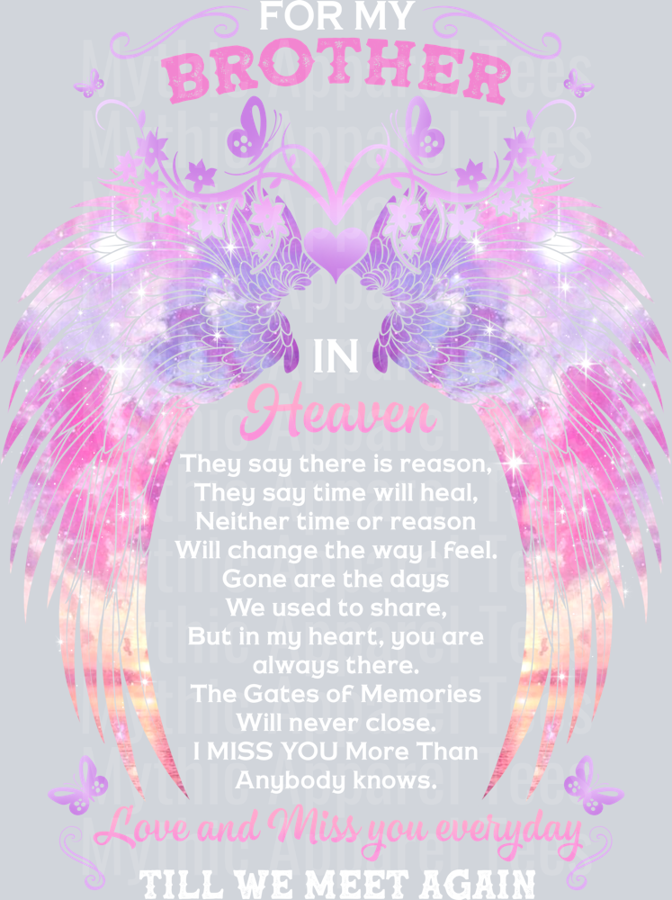For My Brother In Heaven Till We Meet Again DTF Memorial Transfers