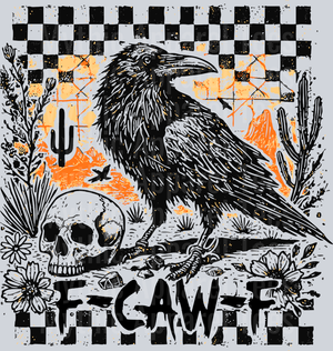 F-CAW-F, Raven Skull Design, Vintage Aesthetic, Gothic Vibes, Halloween, Dark Fantasy, Skull, Cactus, Distressed Look