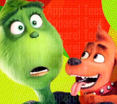 The Grinch and Max the Dog Surprised Expressions Pop Art Style Holiday Design