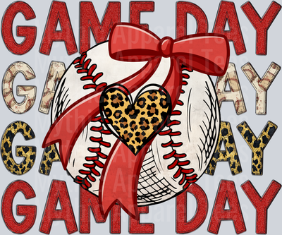 GAME DAY bow and prints red DTF Baseball Transfers