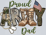 Proud Army Dad, Military Transfers, Vintage Design, Army Icons, Dog Tags, Combat Boots, Patriotic Theme, DTF Transfer