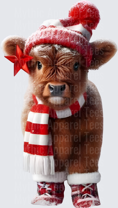 Highland Christmas Cow Baby Calf Red Striped Hat Scarf Boots
