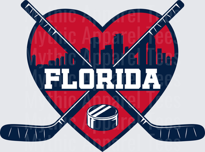 NHL Teams Florida Panthers Hockey Heart Crossed Sticks Skyline