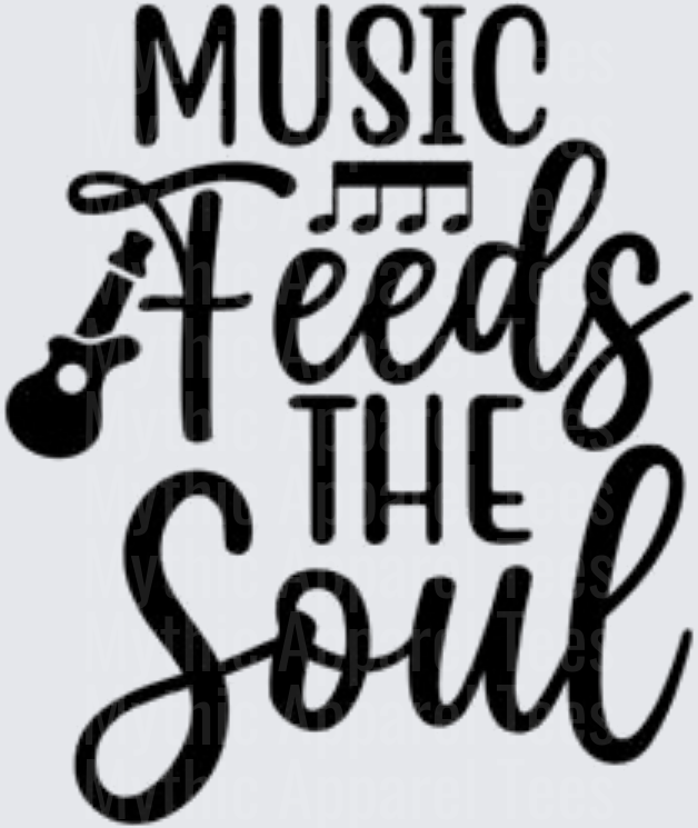 Music Feeds The Soul Guitar and Musical Notes Typography Design