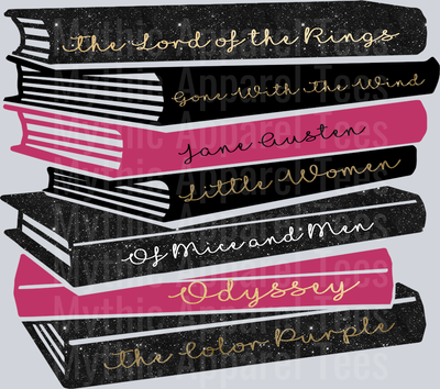 Book Stack Pink and Black DTF Book Transfers