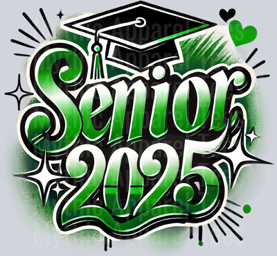 008 Senior 2025 Airbrushed Green DTF 2025 Senior Graduation Transfers