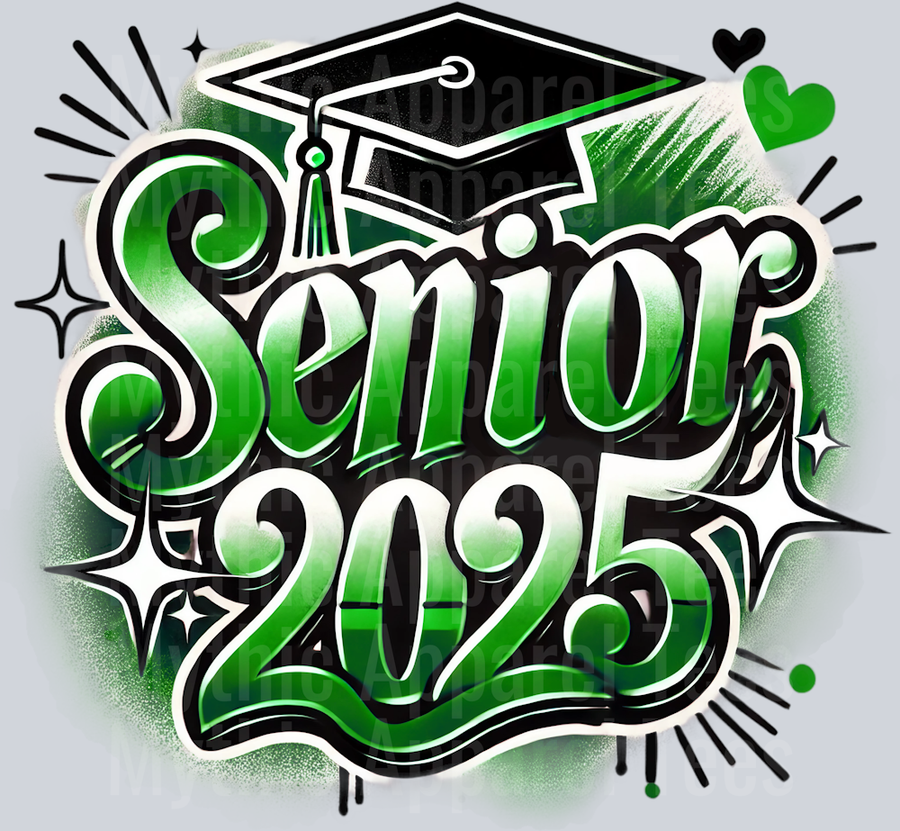 008 Senior 2025 Airbrushed Green DTF 2025 Senior Graduation Transfers