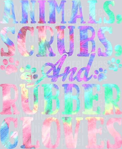Cute Animals Scrubs And Rubber Gloves Tie Dye Vet Tech Life T-Shirt