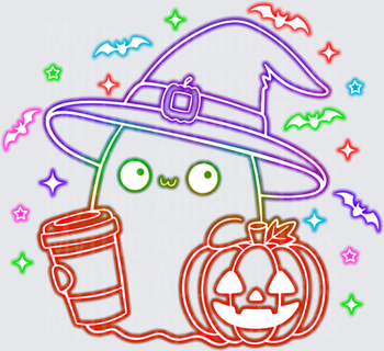 Halloween Neon Kawaii Ghost Witch Hat Coffee Pumpkin Bats