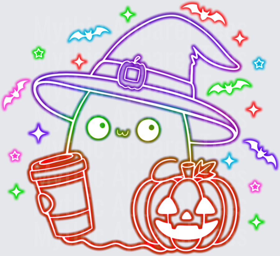 Halloween Neon Kawaii Ghost Witch Hat Coffee Pumpkin Bats