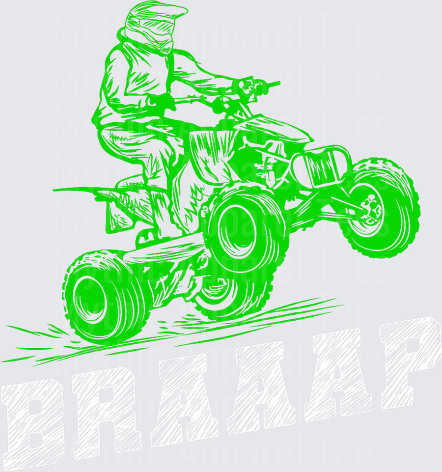 Neon Green ATV Quad Rider Wheelie Sketch BRAAAP Motocross Off-Road