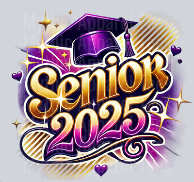 0015 Senior 2025 Airbrushed Purple and Gold DTF 2025 Senior Graduation Transfers