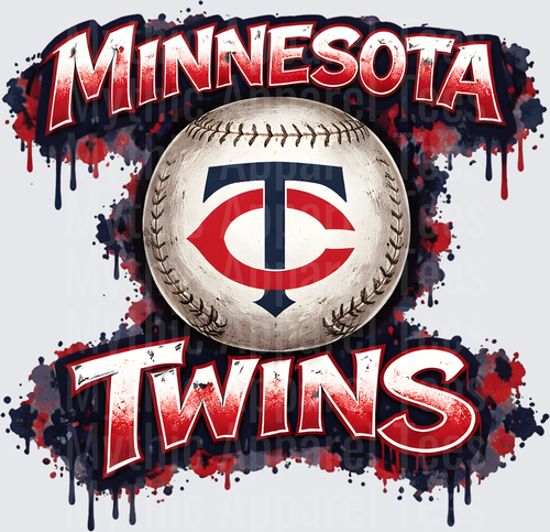 MLB Transfers Minnesota Twins Baseball Logo with Grunge Paint Splatter Effect