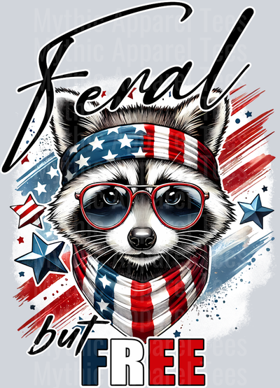 Feral but Free Racoon with bandanna DTF Patriotic Transfers