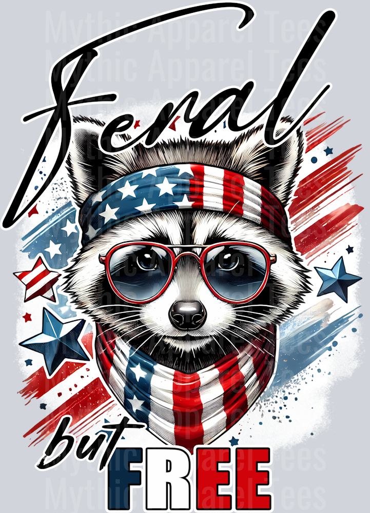 Feral but Free Racoon with bandanna DTF Patriotic Transfers