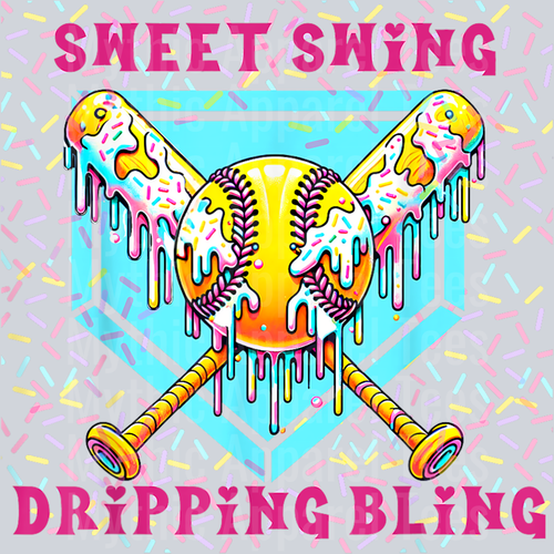 Sweet Swing Softball Home Plate With Ice Cream Drip DTF Baseball Transfers