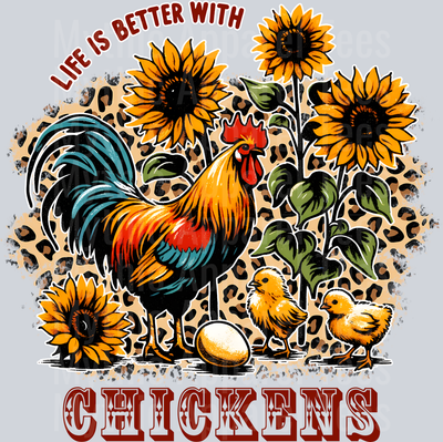 life is better with chickens sunflower and red rooster DTF Chicken Transfers