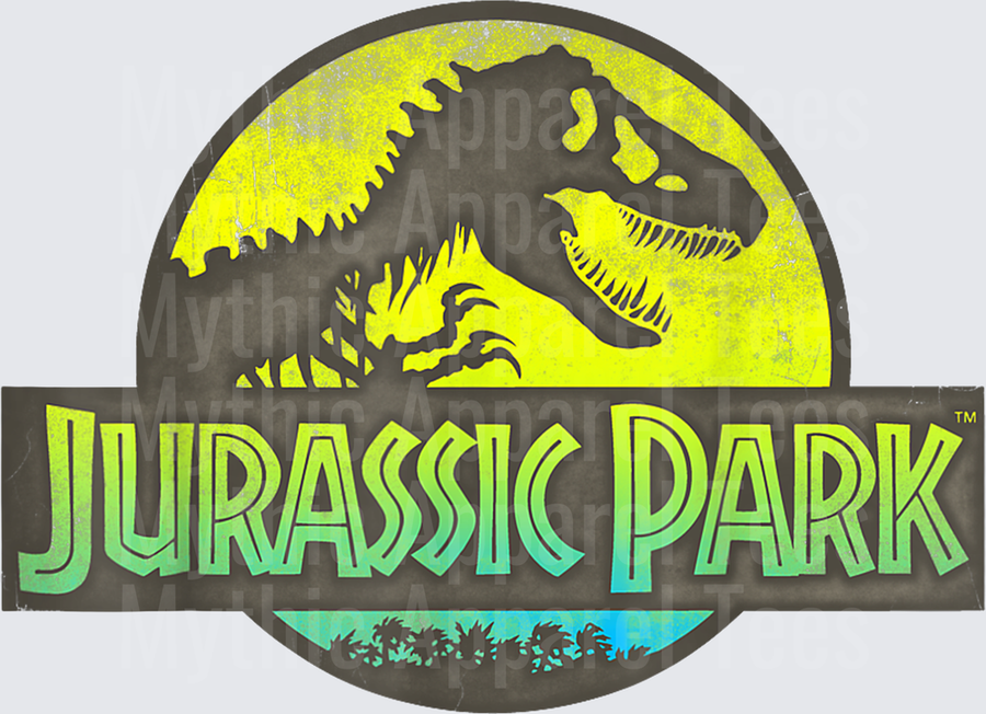 Jurassic Park Classic Logo T-Rex Skeleton Distressed Neon Yellow and Green Badge