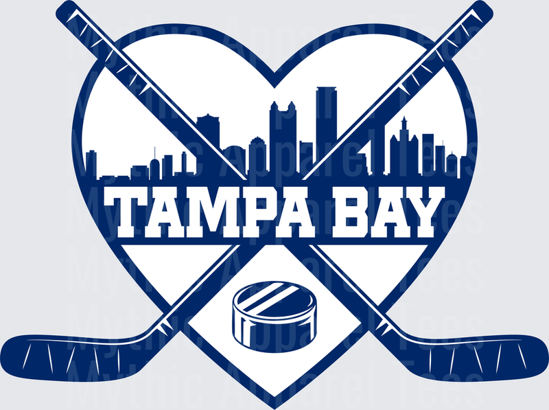 NHL Teams Tampa Bay Hockey Heart Skyline Crossed Sticks Puck