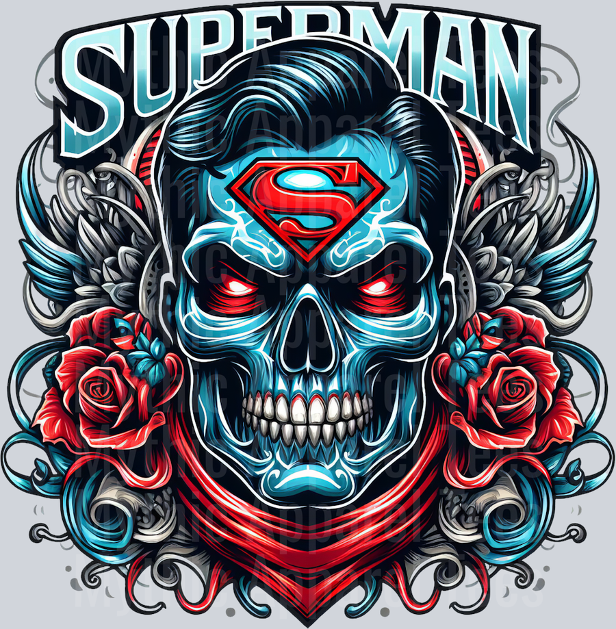 Superman Roses Skull DTF Superhero Transfers