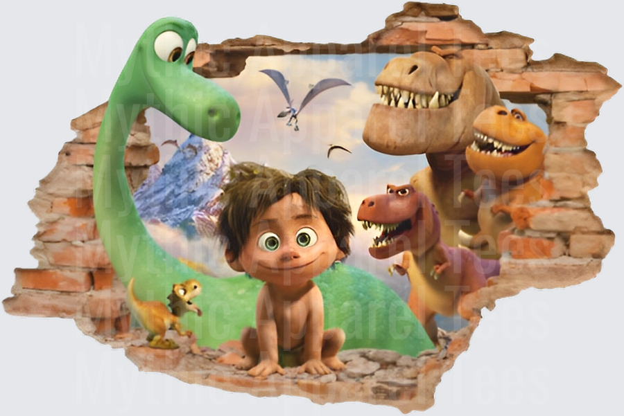 Arlo Spot and T-Rex Gang Smashed Brick Wall 3D Effect The Good Dinosaur Characters