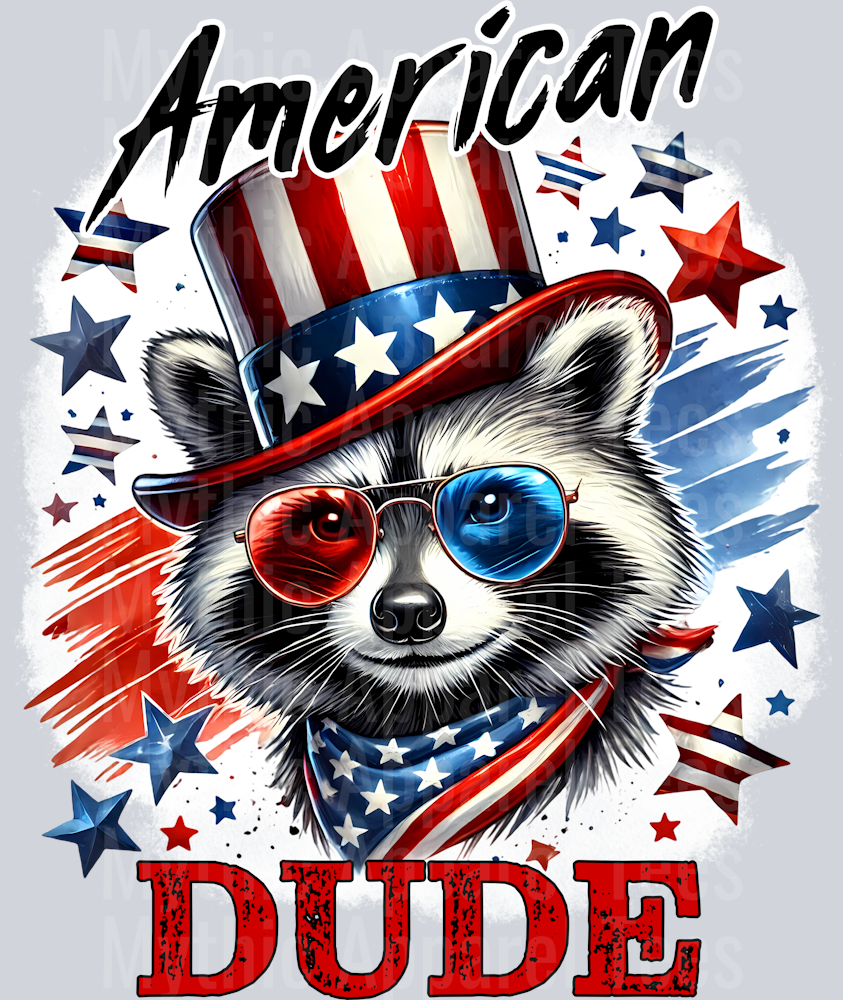 American Dude Racoon with glasses DTF Patriotic Transfers