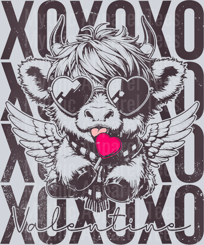 204 Womens Cute Highland Cow Cupid Funny Valentines Day Vintage Gifts V-Neck T-Shirt