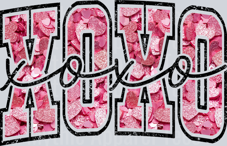 XOXO 3 Pink With Script Text Style Combo Valentines Day Design