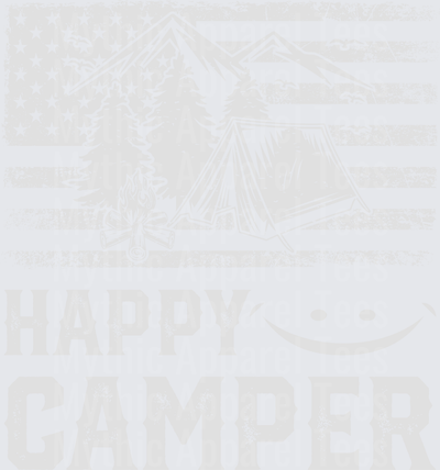 Happy Camper Distressed American Flag Tent Campfire Mountain Forest Smiley Face Patriotic Outdoor