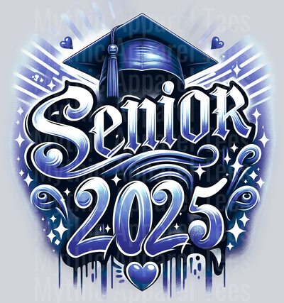 0037 Senior 2025 Airbrushed 4 NAVY BLUE DTF 2025 Senior Graduation Transfers
