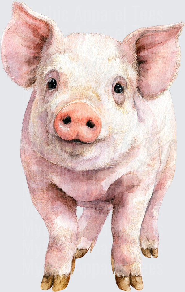 Watercolor Baby Piglet Front View Pink Farmhouse Pig Portrait