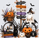 Halloween Spooky Town Bicycle Ghost Boo Pumpkin Sign Scene