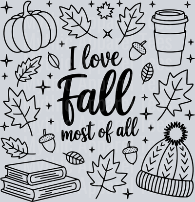 I LOVE FALL MOST OF ALL DOODLE BLACK DESIGN