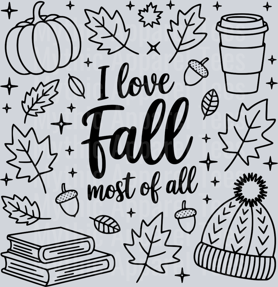 I LOVE FALL MOST OF ALL DOODLE BLACK DESIGN
