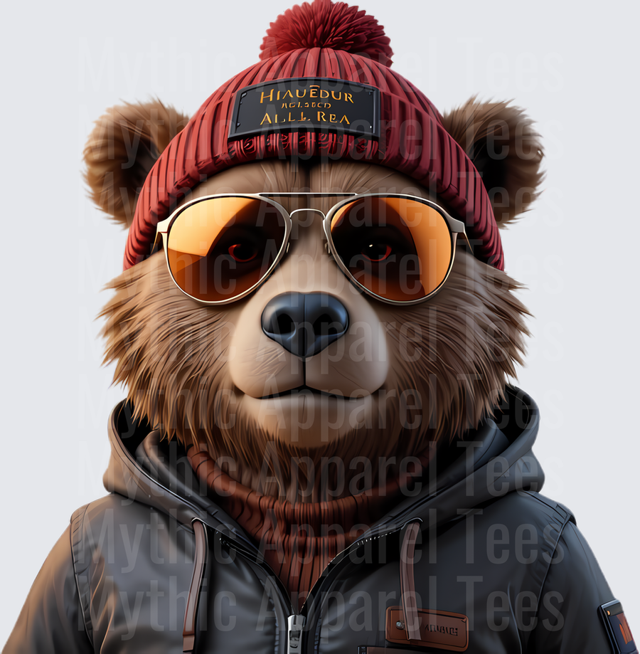 NFL Mascots Cool Brown Bear Aviators Red Pom Beanie Jacket