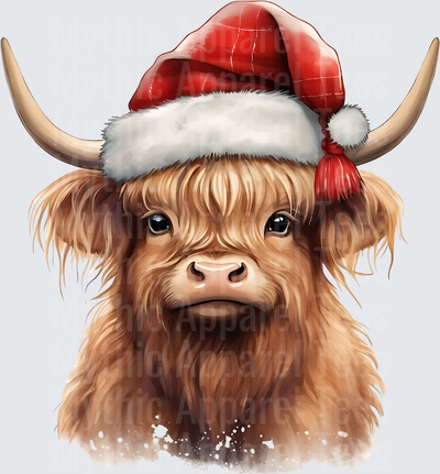 Highland Christmas Cow Santa Hat Fluffy Horns Winter Snow