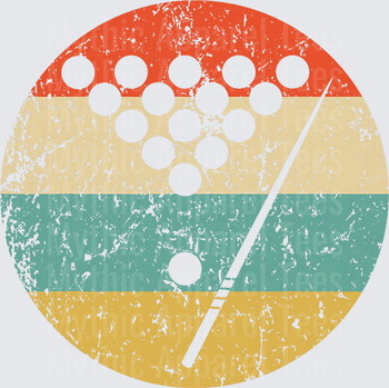 Retro Vintage Pool Billiards Rack and Cue Distressed Circle Badge
