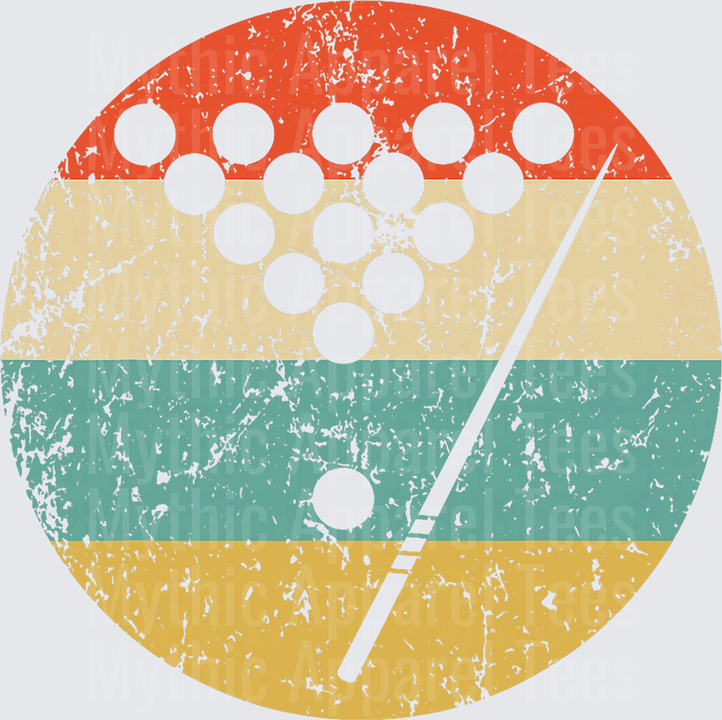Retro Vintage Pool Billiards Rack and Cue Distressed Circle Badge