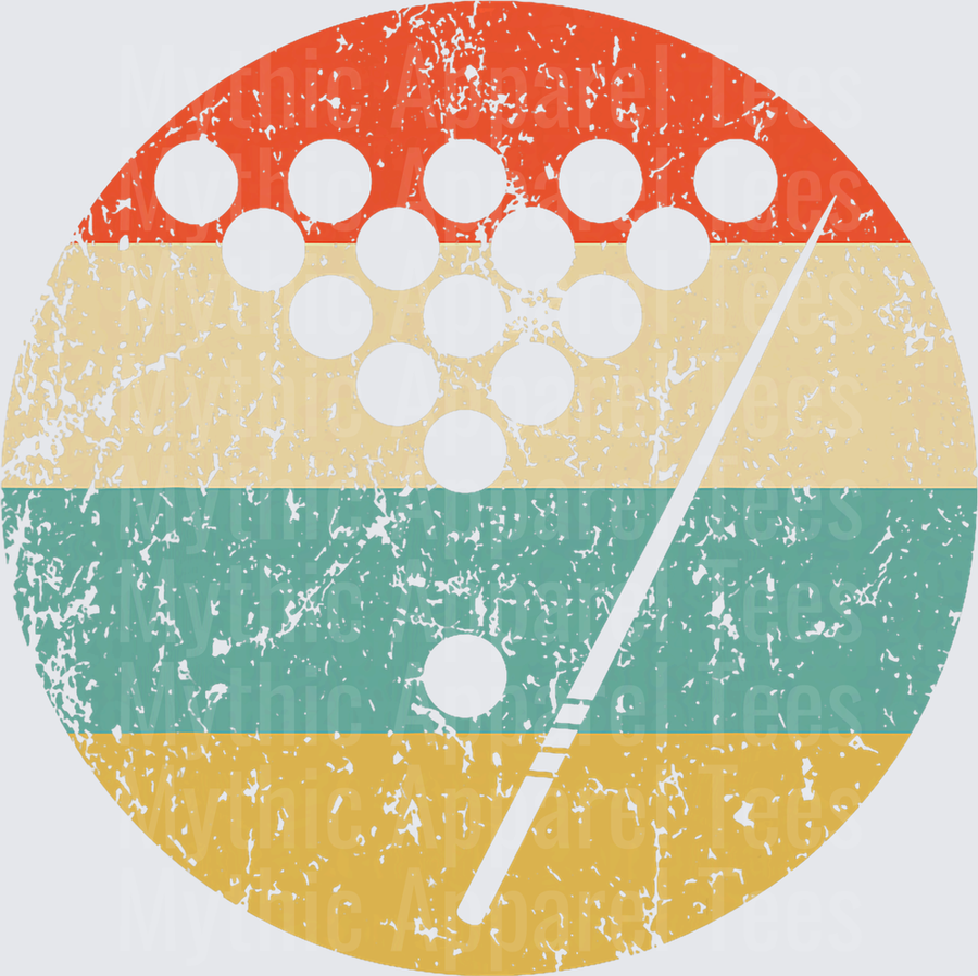 Retro Vintage Pool Billiards Rack and Cue Distressed Circle Badge