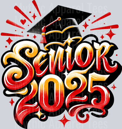 0045 Senior 2025 Airbrushed Red and Gold DTF 2025 Senior Graduation Transfers