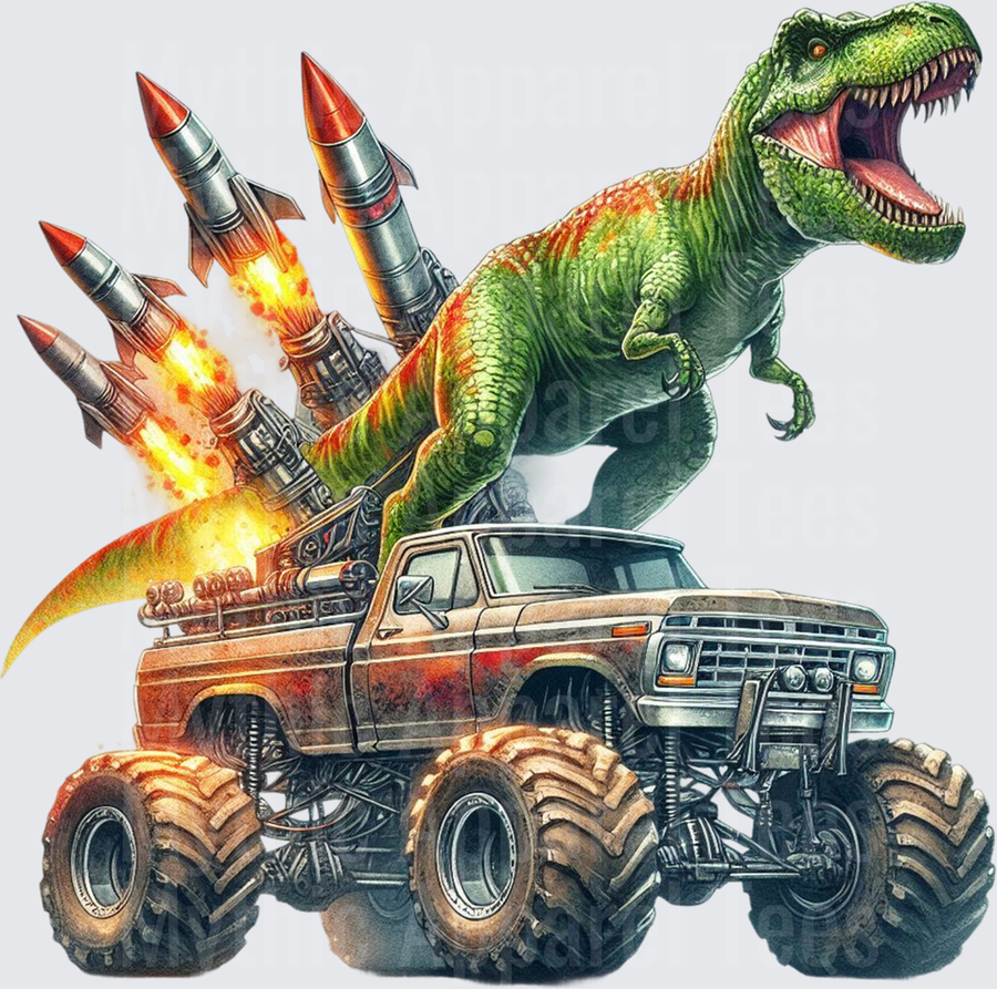 T-Rex Riding Rocket Launcher Monster Truck Watercolor