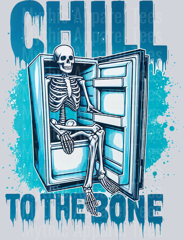 Chill to the bone skelly in fridge DTF Skull Transfers