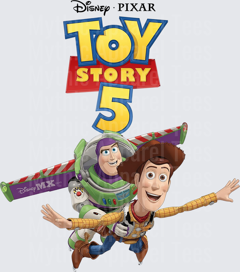 Toy Story 5 Buzz Lightyear and Woody Flying Together Logo