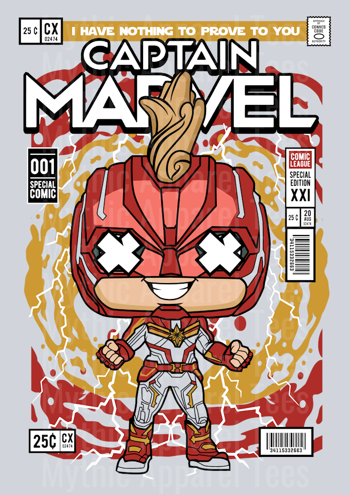 Captain Marvel Comic Book Cover STYLE DTF Pop Culture Transfers