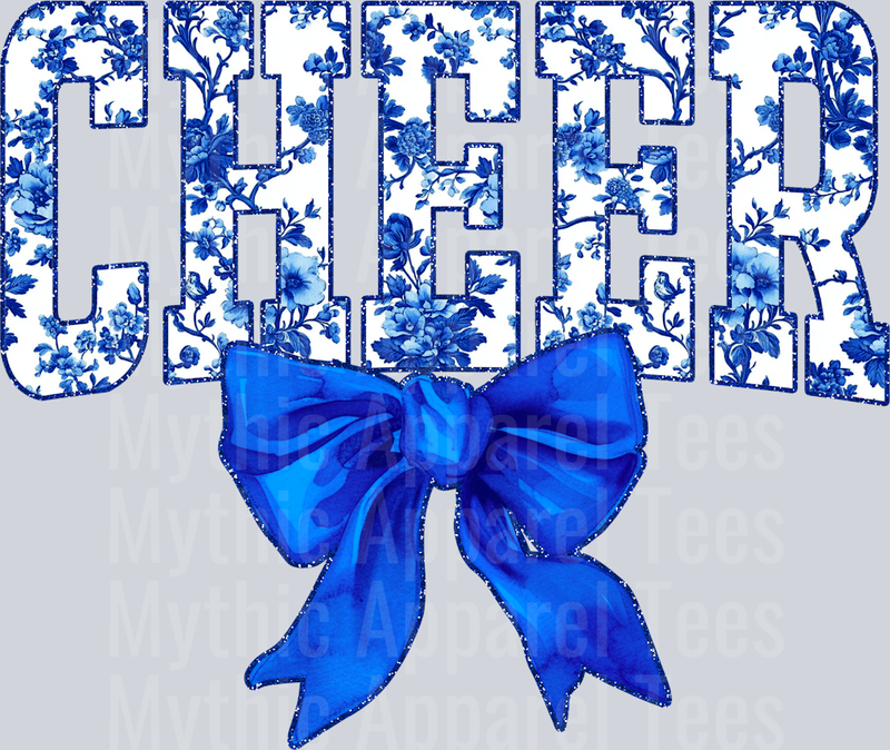 Blue Toile Cheer College Font Floral Pattern